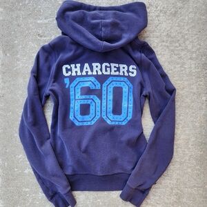 PINK Victoria's Secret Y2K Chargers Bling Logo Full Zip Hoodie Blue Jacket, Sz L